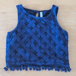 🌸 Xhilaration Pom Pom Lace Crop Top | Size M (fits S) | Navy Blue